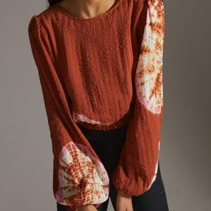 The Odells Anthropologie Rust Pink Tie-Dye Boho Serena Top Blouse Women's Large